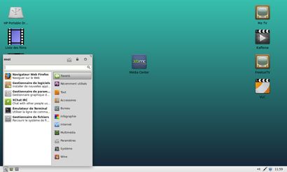 Aperçu de l'interface de Linux Mint pour un PC multimédia de salon Linux mint Xfce