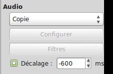 Réglage de la section audio d'Avidemux pour le format m2t Section audio d'Avidemux