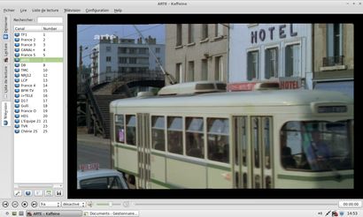 Aperçu du logiciel pour Linux Kaffeine permettant de visionner lex haînes de la TNT Kaffeine