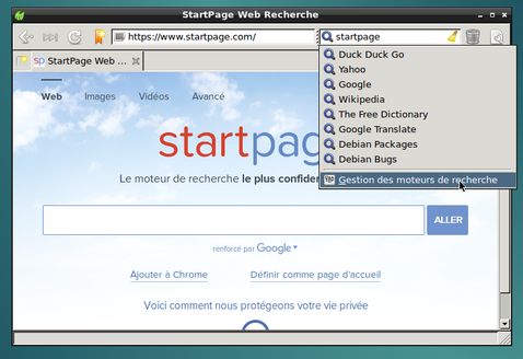 Moteurs de recherche de Midori