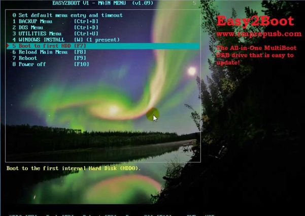 Menu de démarrage d'une clé avec Easy2Boot