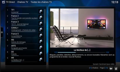 Aperçu de XBMC en TV direct XBMC